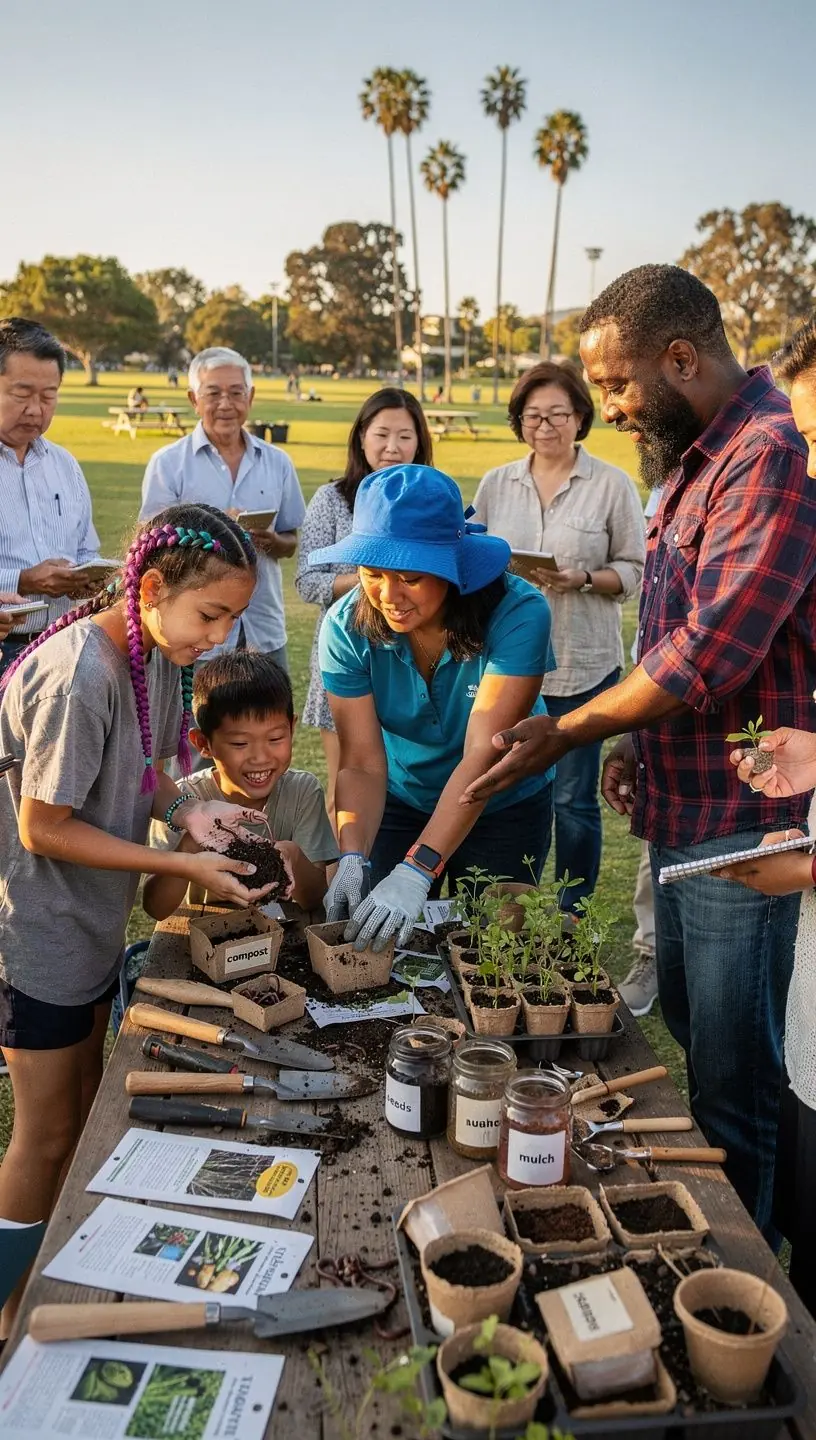 Community members installing solar-powered streetlights on a residential block in California.