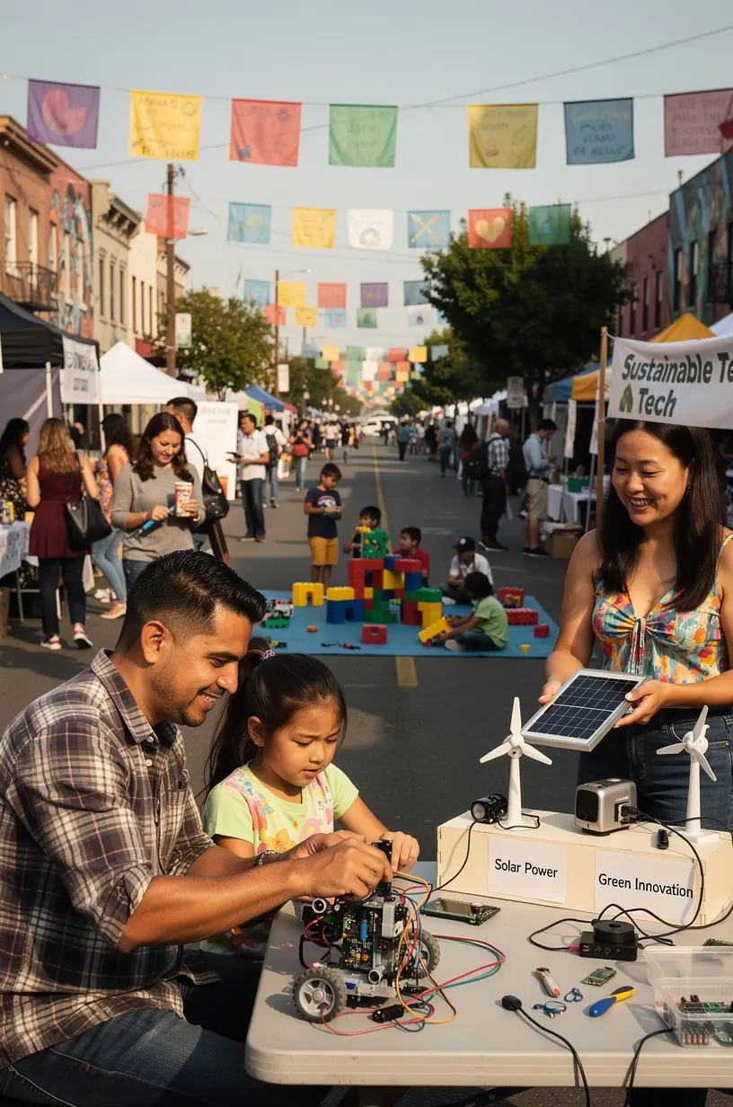 Local volunteers setting up a wireless mesh network to improve internet access in a neighborhood.